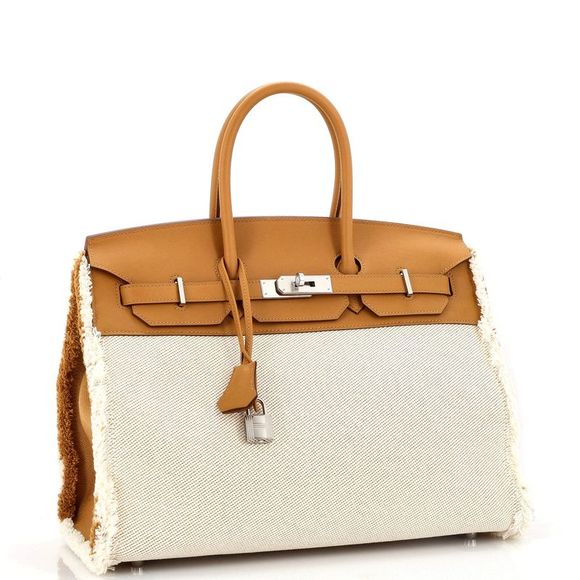 Hermes Fray Fray Birkin Bag Toile and Swift 35 Neutral - Picture 3 of 8